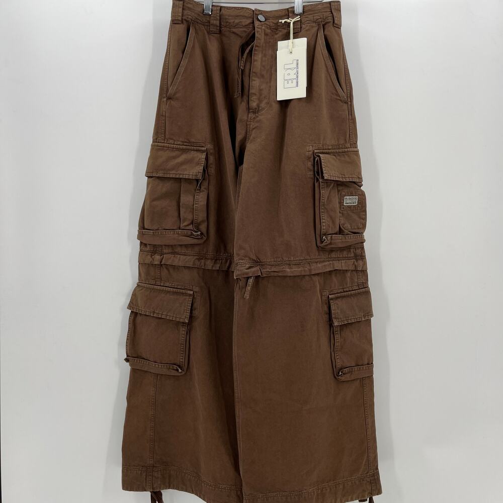 ERL FW25 2025 Brown Layered Convertible Zip Off Cargo Trousers Size XS / 29